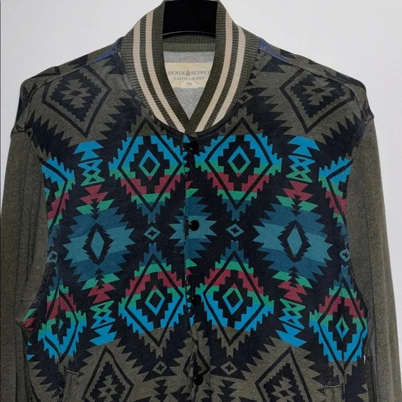 Denim & Supply Ralph Lauren Aztec Fleece Bomber Jacket Mens XL, Green-Red-Blue - Picture 4 of 5